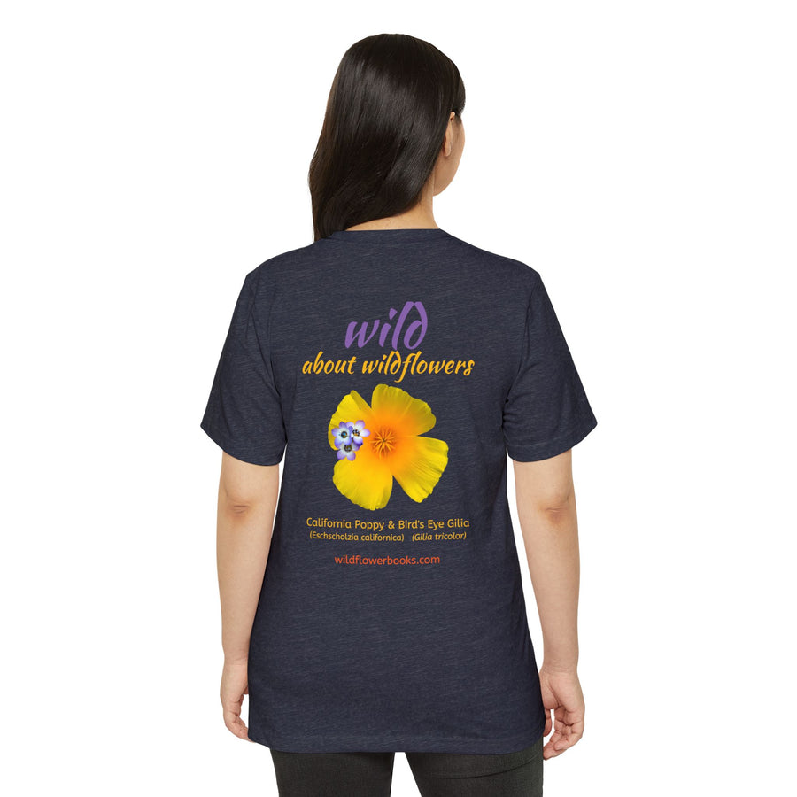 California Poppy & Bird's Eye Gilia Wildflower Stack Unisex Recycled Organic T-Shirt