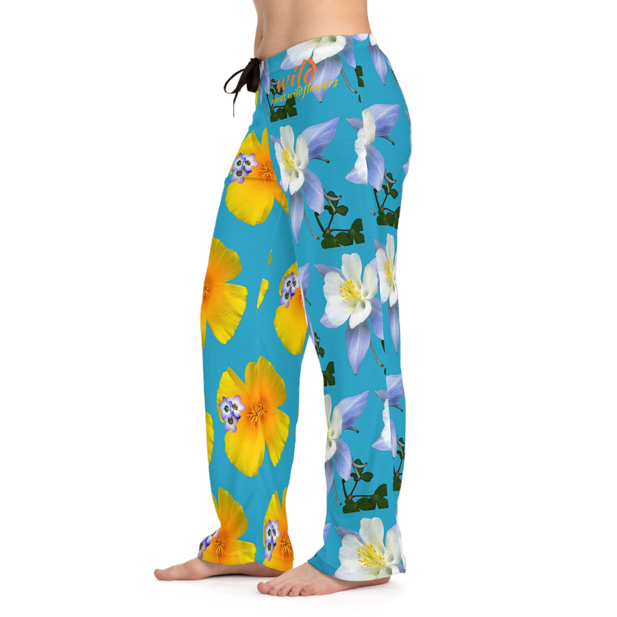 Wild Women's Pajama Pants - California Poppy & Gilia/Colorado Columbine - Turquoise