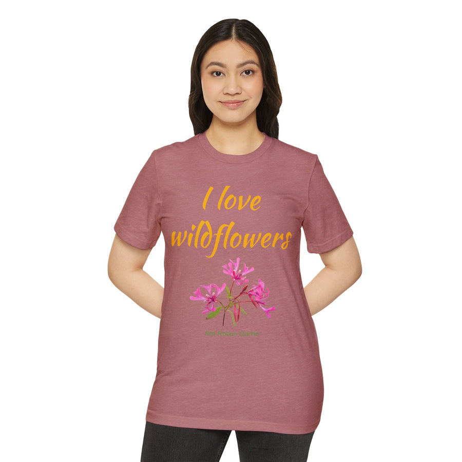 I Love Wildflowers (Red Ribbon Clarkia) Eco T-Shirt