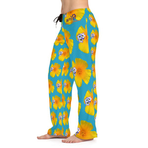 Wild Women's Pajama Pants - California Poppy & Gilia - Turquoise