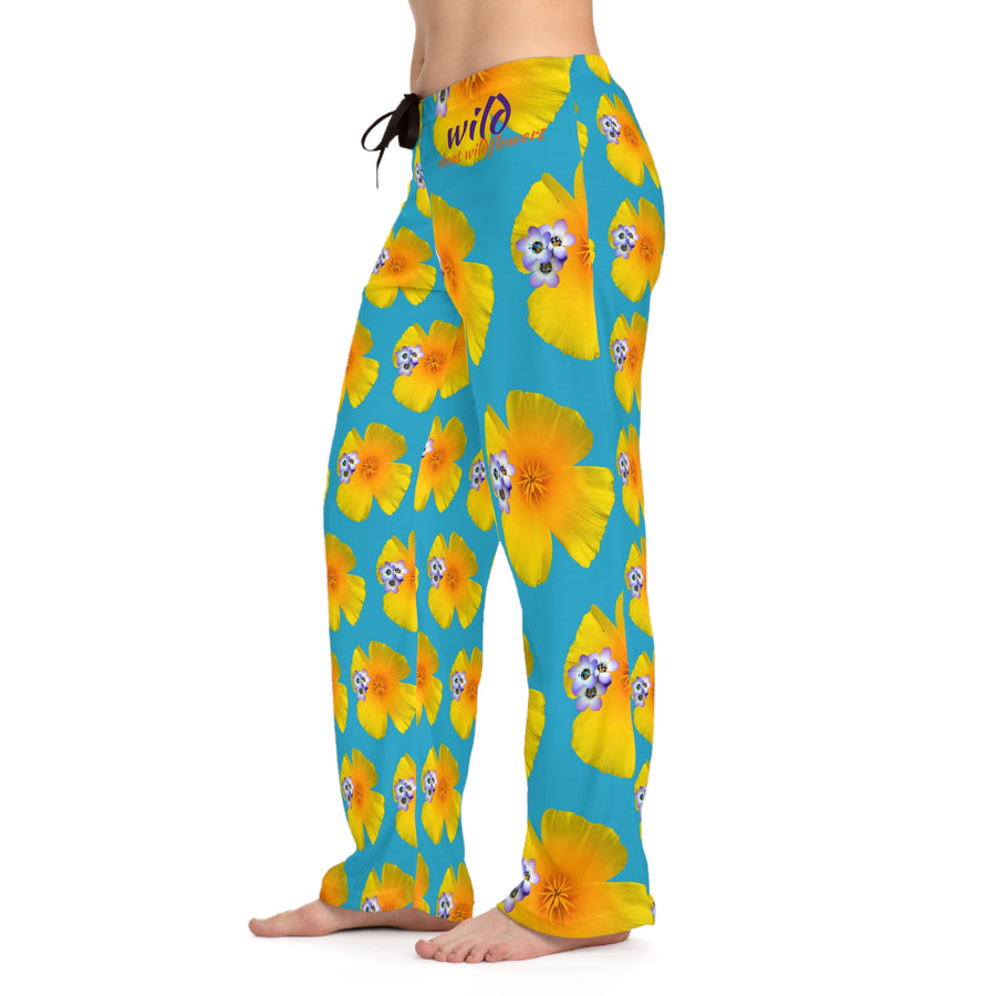 Wild Women's Pajama Pants - California Poppy & Gilia - Turquoise