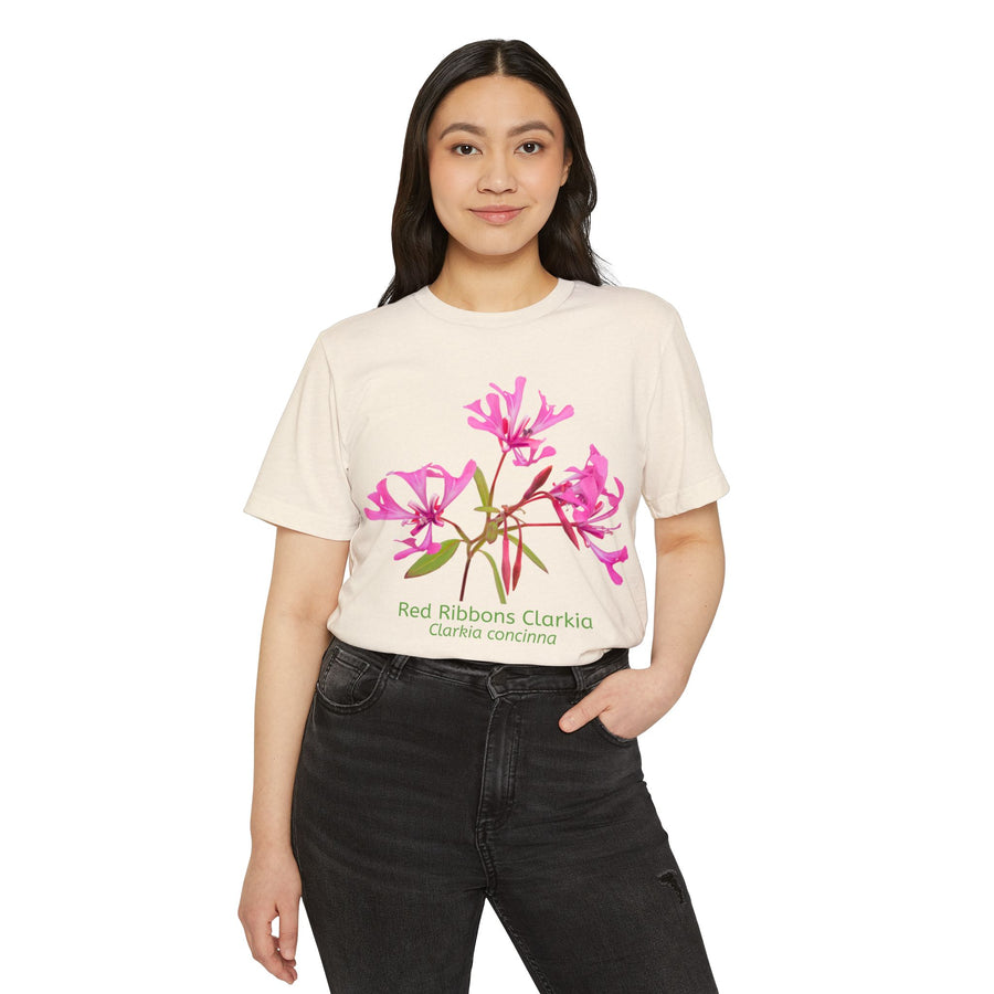 Red Ribbon Clarkia Wildflower Eco T-Shirt