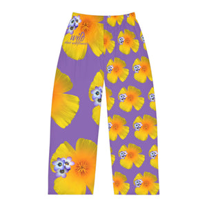 Wild Men's Pajama Pants - California Poppy & Bird's Eye Gilia - Mismatch Purple