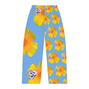 Wild Women's Pajama Pants - California Poppy and Bird's Eye Gilia - Mismatch #1 Light Blue