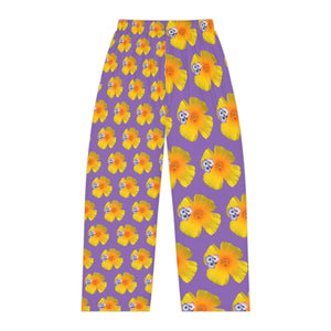 Wild Women's Pajama Pants - California Poppy and Bird's Eye Gilia - Mismatch #2 Purple