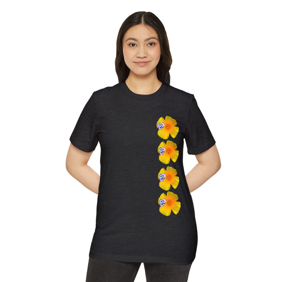 California Poppy & Bird's Eye Gilia Wildflower Stack Unisex Recycled Organic T-Shirt