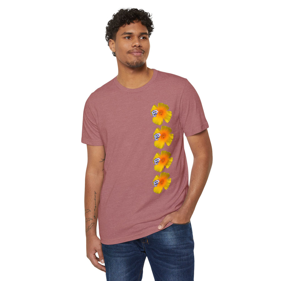 California Poppy & Bird's Eye Gilia Wildflower Stack Unisex Recycled Organic T-Shirt