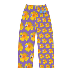 Wild Women's Pajama Pants - California Poppy and Bird's Eye Gilia - Mismatch #2 Purple