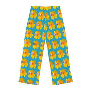 Wild Women's Pajama Pants - California Poppy & Gilia - Turquoise