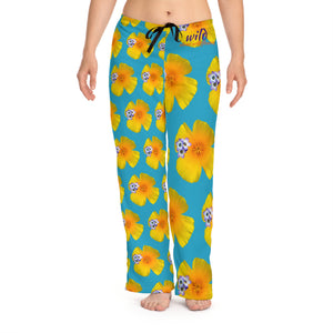 Wild Women's Pajama Pants - California Poppy & Gilia - Turquoise