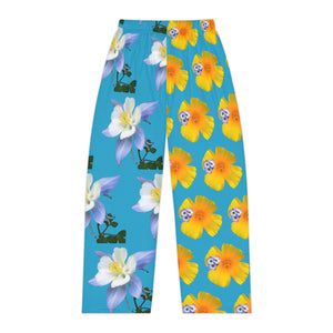 Wild Women's Pajama Pants - California Poppy & Gilia/Colorado Columbine - Turquoise