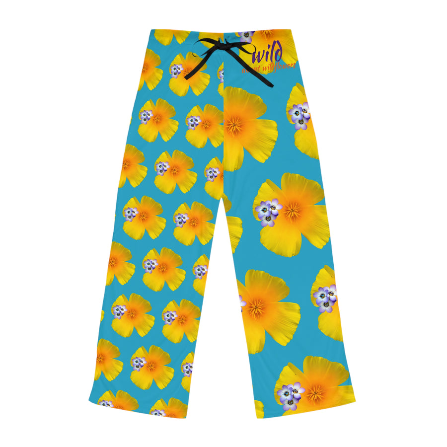 Wild Women's Pajama Pants - California Poppy & Gilia - Turquoise