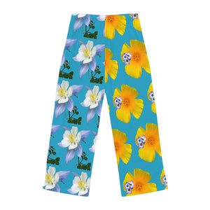 Wild Women's Pajama Pants - California Poppy & Gilia/Colorado Columbine - Turquoise