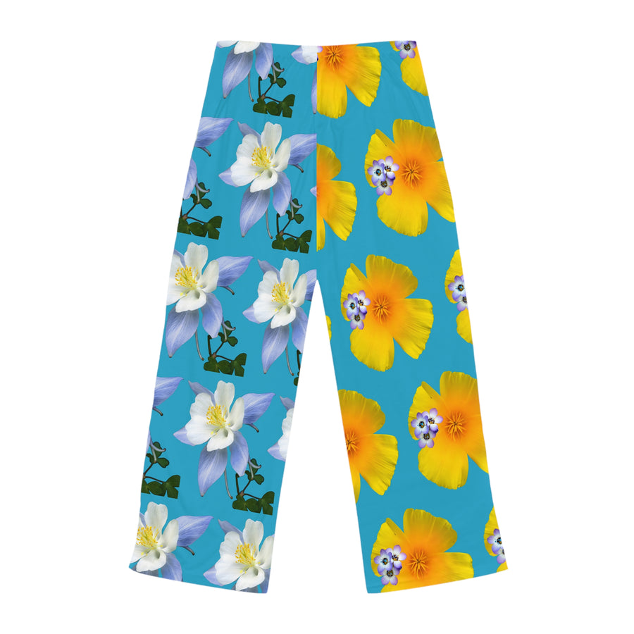 Wild Women's Pajama Pants - California Poppy & Gilia/Colorado Columbine - Turquoise