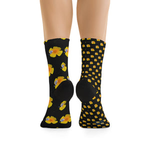 California Poppies and Bird's Eye Gilia Mismatched Eco-friendly Socks