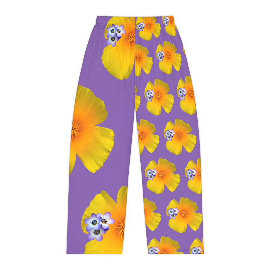 Wild Women's Pajama Pants - California Poppy and Bird's Eye Gilia - Mismatch Purple