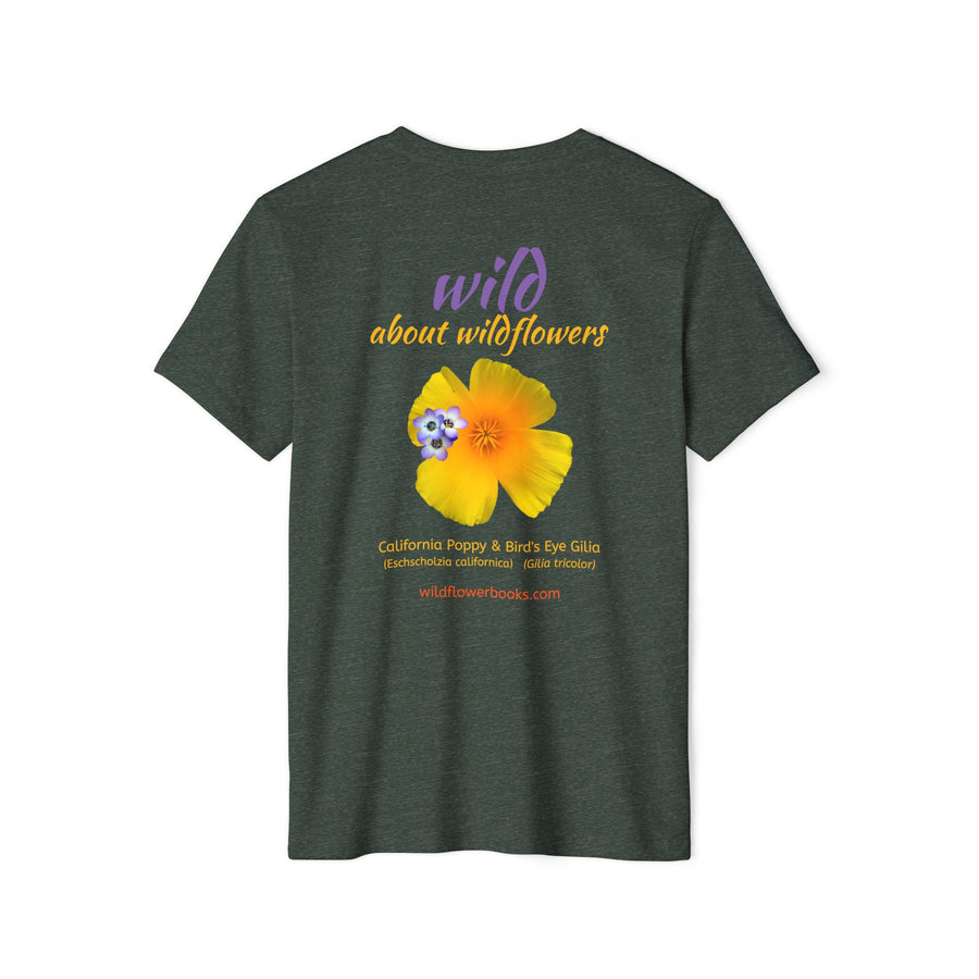 California Poppy & Bird's Eye Gilia Wildflower Stack Unisex Recycled Organic T-Shirt