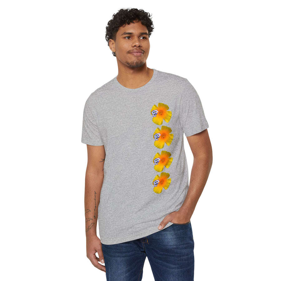 California Poppy & Bird's Eye Gilia Wildflower Stack Unisex Recycled Organic T-Shirt