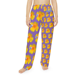 Wild Women's Pajama Pants - California Poppy and Bird's Eye Gilia - Mismatch #2 Purple