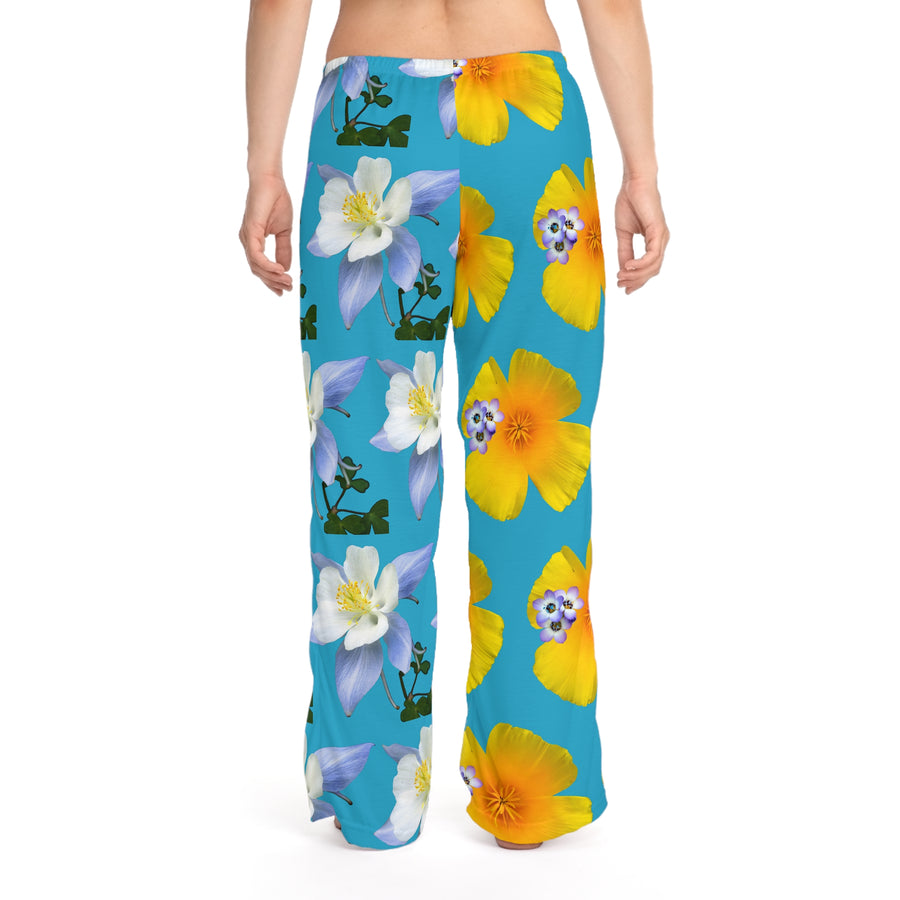 Wild Women's Pajama Pants - California Poppy & Gilia/Colorado Columbine - Turquoise