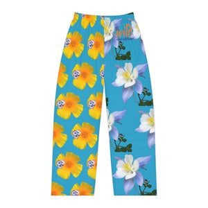 Wild Women's Pajama Pants - California Poppy & Gilia/Colorado Columbine - Turquoise