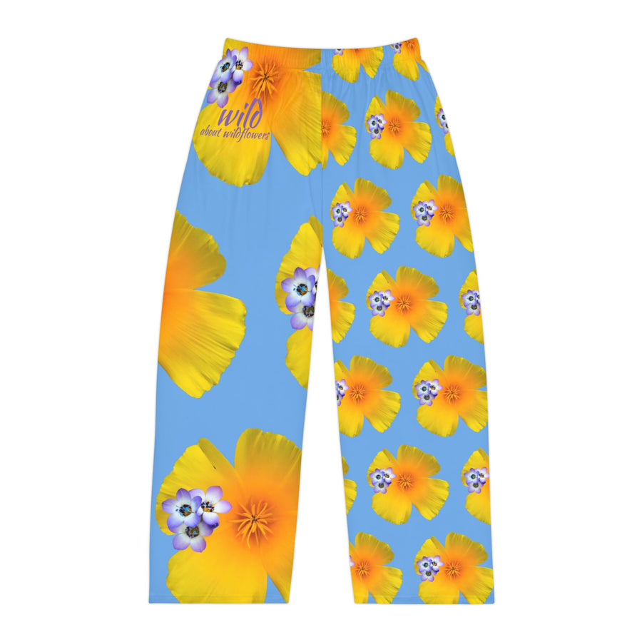 Wild Men's Pajama Pants - California Poppy & Bird's Eye Gilia - Mismatch #1 Light Blue