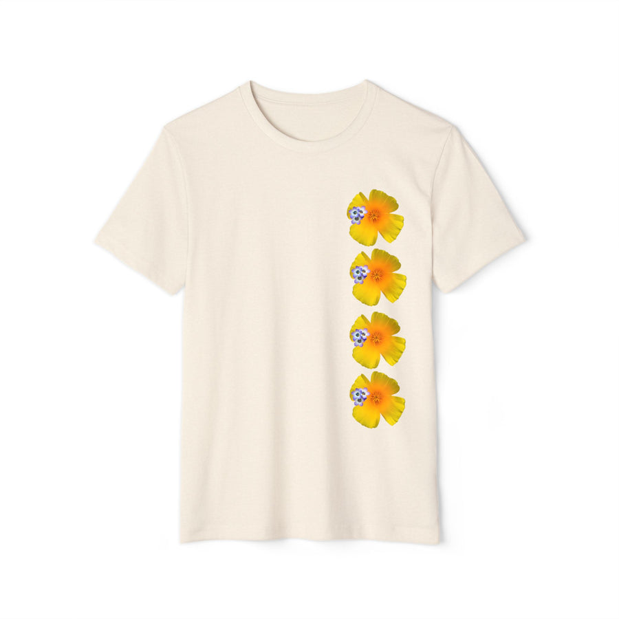 California Poppy & Bird's Eye Gilia Wildflower Stack Unisex Recycled Organic T-Shirt