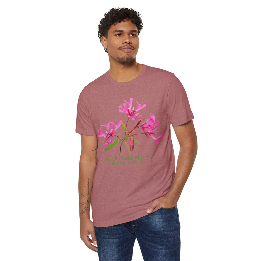 Red Ribbon Clarkia Wildflower Eco T-Shirt