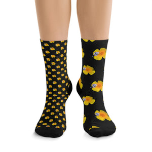 California Poppies and Bird's Eye Gilia Mismatched Eco-friendly Socks