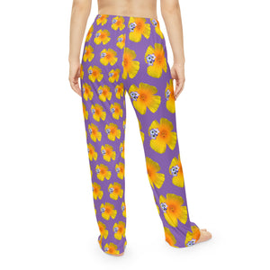 Wild Women's Pajama Pants - California Poppy and Bird's Eye Gilia - Mismatch #2 Purple