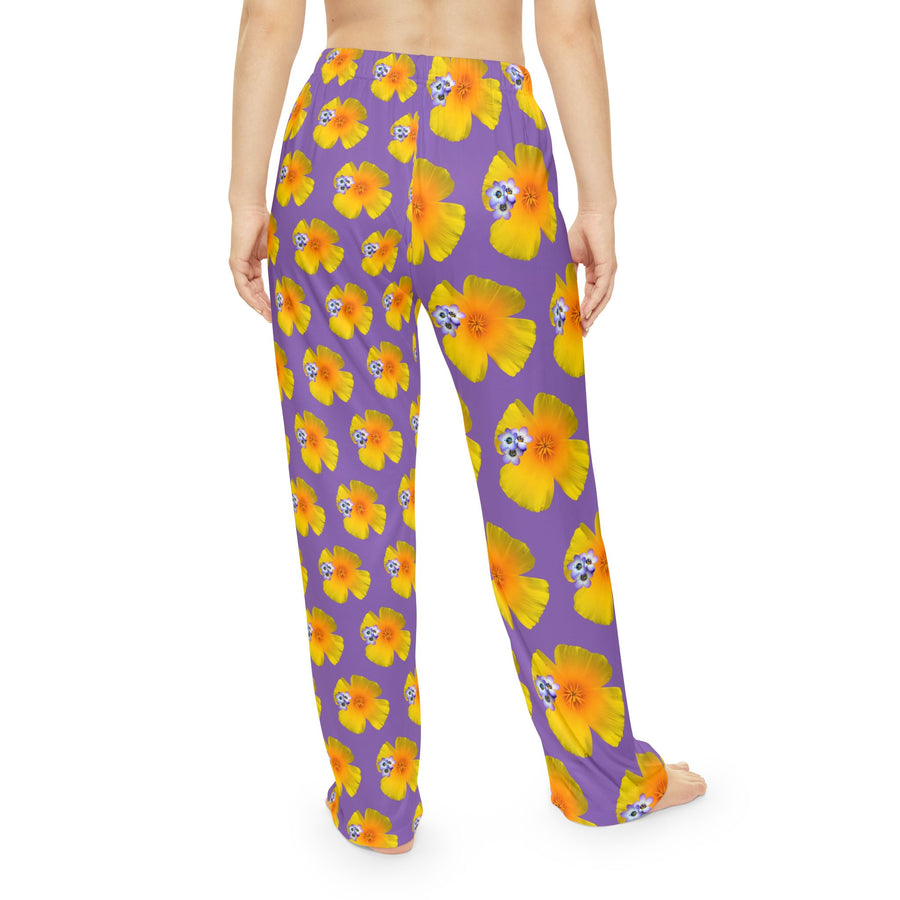 Wild Women's Pajama Pants - California Poppy and Bird's Eye Gilia - Mismatch #2 Purple