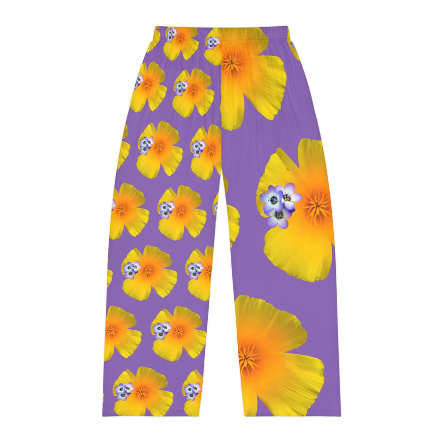 Wild Men's Pajama Pants - California Poppy & Bird's Eye Gilia - Mismatch Purple