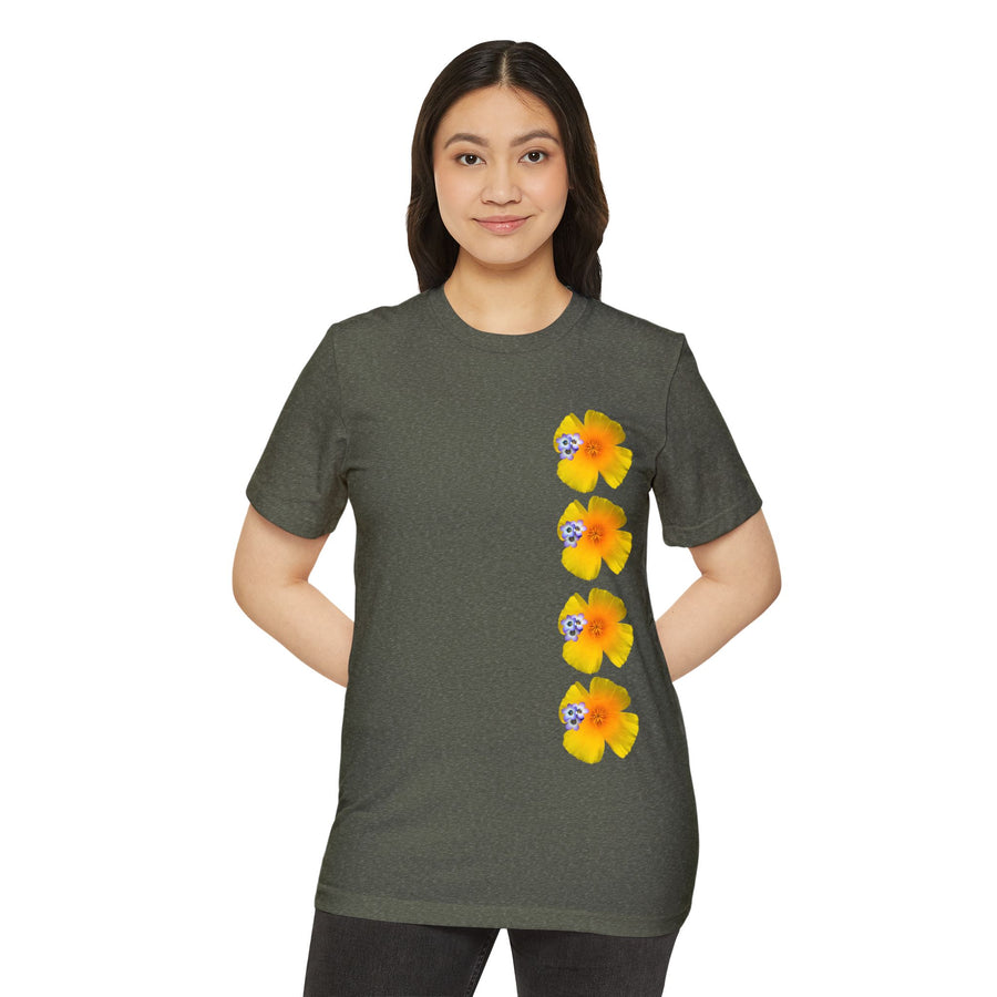 California Poppy & Bird's Eye Gilia Wildflower Stack Unisex Recycled Organic T-Shirt