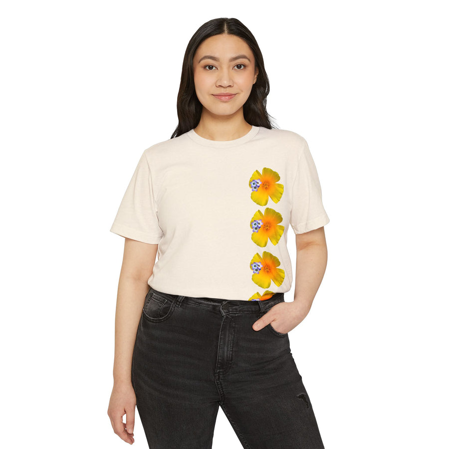 California Poppy & Bird's Eye Gilia Wildflower Stack Unisex Recycled Organic T-Shirt