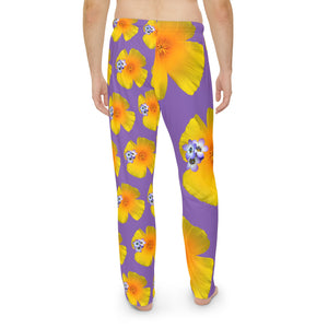 Wild Men's Pajama Pants - California Poppy & Bird's Eye Gilia - Mismatch Purple