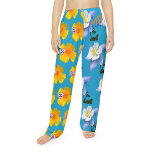 Wild Women's Pajama Pants - California Poppy & Gilia/Colorado Columbine - Turquoise