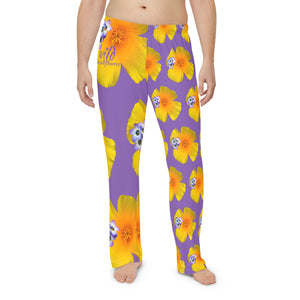 Wild Men's Pajama Pants - California Poppy & Bird's Eye Gilia - Mismatch Purple