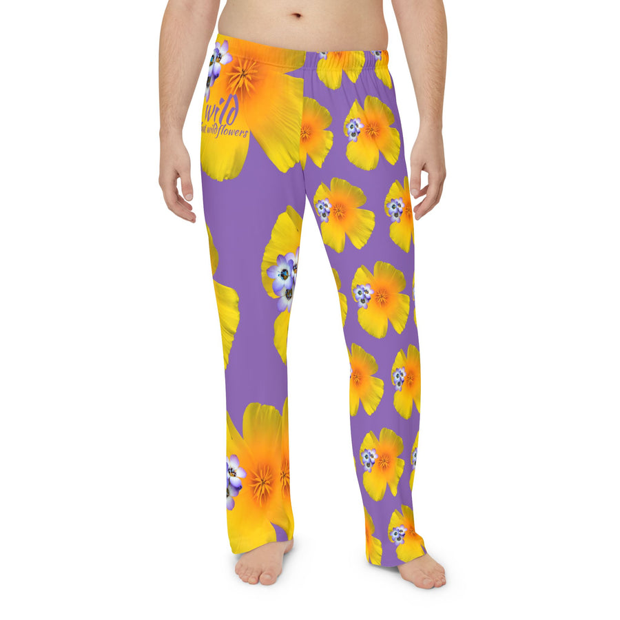 Wild Men's Pajama Pants - California Poppy & Bird's Eye Gilia - Mismatch Purple