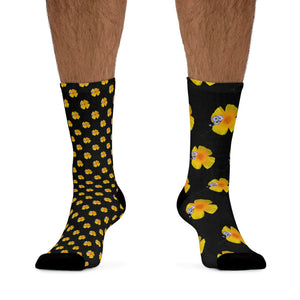 California Poppies and Bird's Eye Gilia Mismatched Eco-friendly Socks