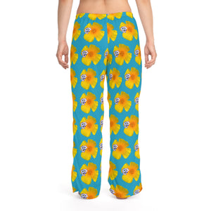 Wild Women's Pajama Pants - California Poppy & Gilia - Turquoise