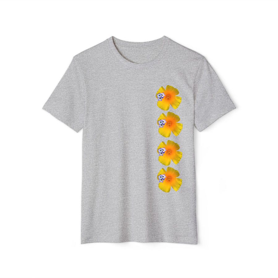 California Poppy & Bird's Eye Gilia Wildflower Stack Unisex Recycled Organic T-Shirt