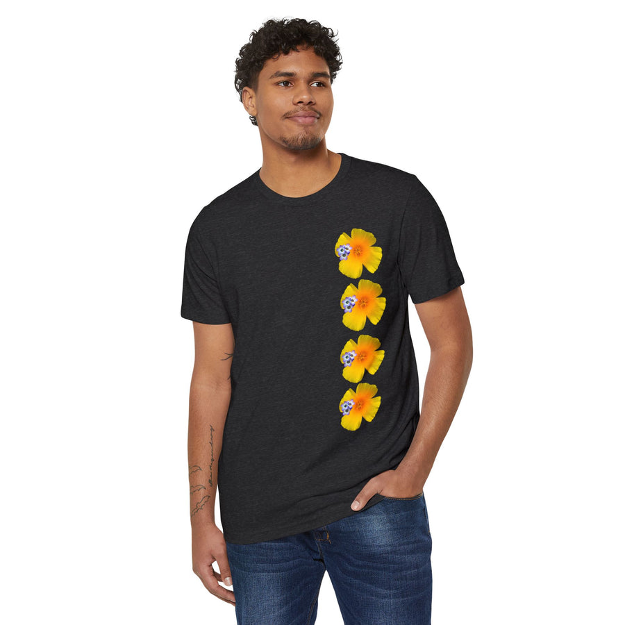 California Poppy & Bird's Eye Gilia Wildflower Stack Unisex Recycled Organic T-Shirt