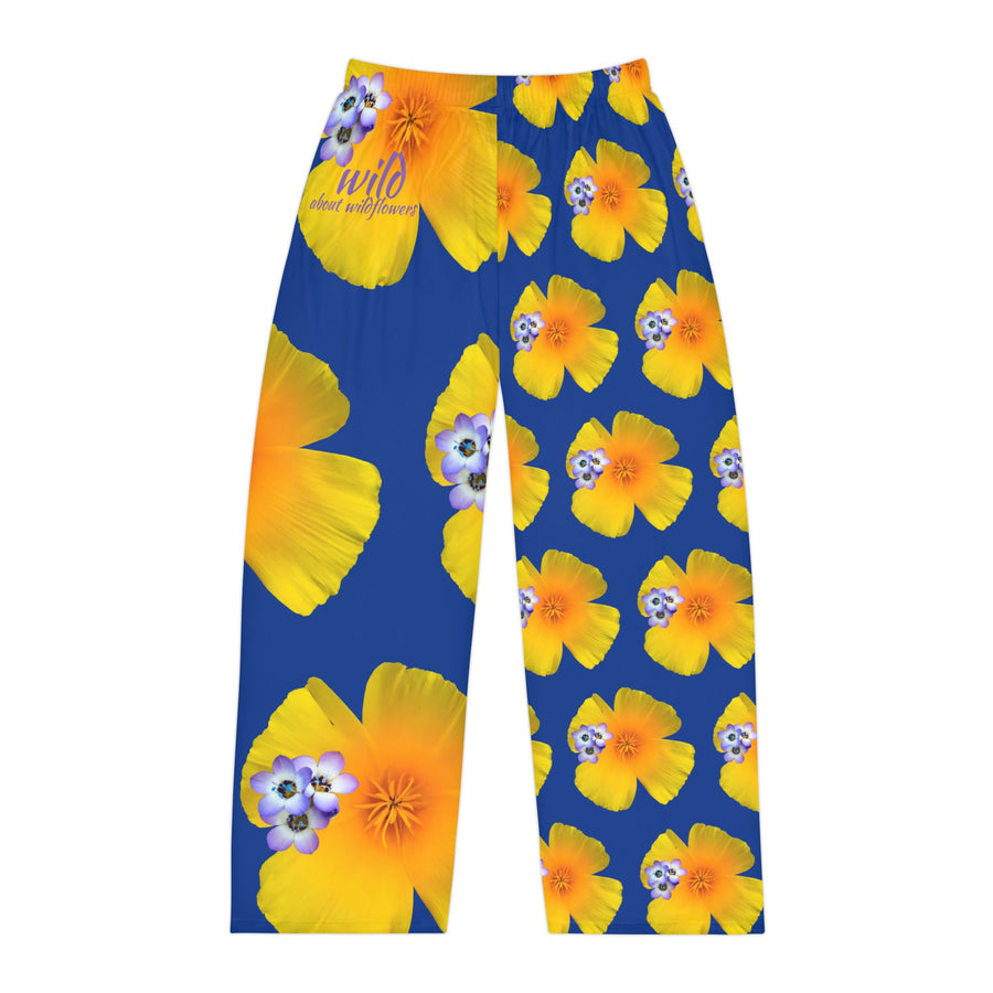 Wild Men's Pajama Pants - California Poppy & Bird's Eye Gilia - Mismatch #1 Dark Blue