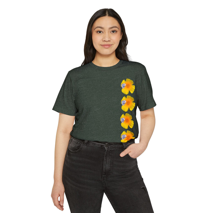 California Poppy & Bird's Eye Gilia Wildflower Stack #2 Unisex Recycled Organic T-Shirt