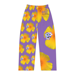 Wild Women's Pajama Pants - California Poppy and Bird's Eye Gilia - Mismatch Purple