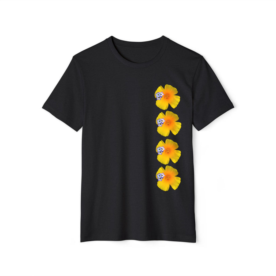 California Poppy & Bird's Eye Gilia Wildflower Stack Unisex Recycled Organic T-Shirt