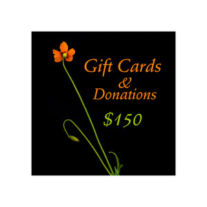 Long stemmed bright orange wind poppy wildflower against a black background with the words Gift cards and donations. $150 Beauty and the Beast: California Wildflowers and Climate Change